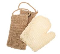 Healifty Natural Ramie and Sisal Double-sided Exfoliating Bath Scrub Gloves 2pcs Set with Back Washer Strip 60x11cm for Shower Body Exfoliator and Dead Skin Removal in Women’s Bath Routine