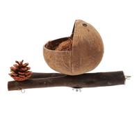 Healifty Natural Wood Bird Perch Stand with Coconut Shell and Pine Cone for Parrots and Pet Birds, Bite-resistant Wooden Parakeet Perch for Playing Time the Cage and Exercise