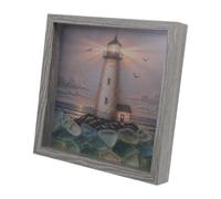 Healifty Nautical Themed Vintage Rustic Shadow Box with Stained Glass Lighthouse Lamp, Wooden Coastal Wall Decor Featuring Serene Lighting Experience and Soft Glow Effect, for Tabletop