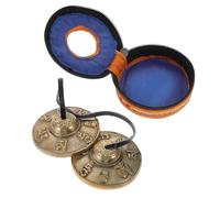 Healifty Nepal Copper Tingsha Bell Set with Six-character Blessing Engraving, Small Meditation Cymbals Chimes for Yoga and Mindfulness, Includes Protective Bell Pouch