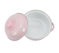 Healifty Nonstick Enamel Stew Pot with Lid and Dual Handles 16Cm Pink Enamel Stockpot for Soup and Noodle Cooking