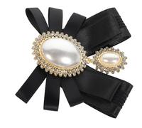 Healifty Pearl Bow Tie Brooch for Women Black Collar Pin Lapel Pin Vintage Style Shirt Corsage Accessory for Formal Suits and Dresses