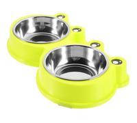 Healifty Pet Double Bowl for Cats and Small Dogs, Anti-spill Slow Feeder Feeding and Water Dish, Raised Green Cat Bowl Suitable for Whisker-friendly Feeding