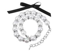 Healifty Pet Imitation Pearls Collars Adjustable Jewelry Clasp Easy to Wear Fashionable White Necklace with Matching Ribbon Bow for Pet Birthday Walk