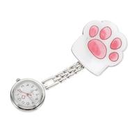Healifty Pink Cat Paw Pocket Watch with Clip-on Design for Doctors | Stainless Steel Alloy Case, Glass Dial Cover, Plastic Accents, Numbers Dial and Accurate Timing Movement