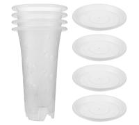 Healifty Plastic Orchid Planters Side Holes, Extra Tall Garden Pots 8Pcs Set (4Pcs D135Mm X 200Mm Height + 4Pcs M2 Trays) Breathable Nursery Pots for Indoor Succulent and Houseplant