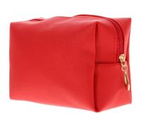 Healifty Portable Pu Cosmetic Bag with Shiny Finish and Leak-Resistant Design, Multi-Compartment Toiletry Pouch for Travel, Portable and Stylish Red Makeup Storage Case