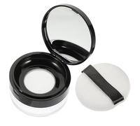 Healifty Portable Refillable Powder Container with Flip Cover and Puff, 20g Black Elastic Mesh Loose Makeup Powder Case for Women, Compact Cosmetic Storage for Travel and Daily Use