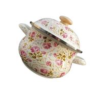 Healifty Practical 18cm Enamel Stew Pot with Double Handles, Flat Bottom Multi-Functional Soup Cooking Pot for Home and Noodle Preparation