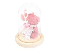 Healifty Preserved Bear Flower Ornament in Glass Dome with Romantic Immortal Flower - Teacher Appreciation Gift for Teachers’ Day, Valentine’S Day, and Birthday Décor