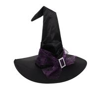 Healifty Purple Ruched Witch Hat with Star Moon Patterns and Spider Web Mesh Veil Lightweight Comfortable Halloween Witch Hat for Women Gothic Wizard Cap for Costume Parties Reusable
