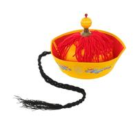 Healifty Qing Style Cosplay Emperor Hat with Braid and Dragon Motif Paperboard Royal Court Headwear for Adult Drama Props Vivid Color Ancient Chinese Costume Accessory