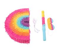 Healifty Rainbow Pinata 3D Cake Shape with Blindfold and Bat, Colorful Mexican Pinata Party Supplies for Birthday, Anniversary, and Taco Tuesday Celebration Decorations