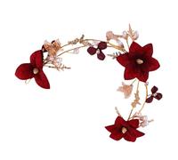 Healifty Red Bridal Flower Headpiece Wedding Bride Hair Accessories Floral Headband Hair Decoration for Brides Bridal Hairpiece for Wedding Ceremony
