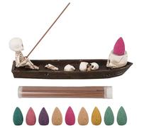 Healifty Resin Skull Incenses Burner Boat: 1set Skull Stick Cone Incenses Holder for Home Ornaments Halloween Table Decor