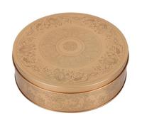 Healifty Round Tinplate Cake Pan Lid for Baking Cookies and Desserts, Gold Metal Cookie Case Suitable for Candy Storage and Oven Use, Reusable Dessert Container for Home and Party