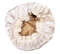 Healifty Satin Sleeping Cap Elastic Double-layer Beige Hair Bonnet Soft Breathable Hair Protection Hat for Night Sleep and Travel