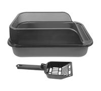 Healifty Semi-enclosed Medium Cat Litter Box with High Rim and Thickened Walls Dark Grey Covered Cat Toilet Pan with Scoop Suitable and Kittens Anti-spill Design for Home Use Random Random