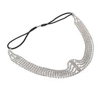 Healifty Silver Multi-layer Rhinestone Headband Elastic Bridal Hair Chain Accessory Wedding Headdress for Brides