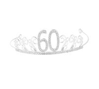 Healifty Silver Rhinestone Tiara Cake Topper 60th Birthday Crown Decoration Alloy Crystal Cake Crown Accessory Birthday Party