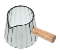 Healifty Small 180ml Glass Milk Pitcher with Wooden Handle, Espresso Measuring Cup Creamer Pitcher for Coffee Frothing and Dosing, Grey Cloud Mini Milk Jug for Home and Cafe Use