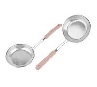 Healifty Stainless Steel Food Serving Skimmer with Ergonomic Synthetic Handle and Perforated Design, Heat Resistant Fried Food Strainer for Vegetables and French Fries in Restaurant Or