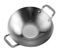 Healifty Stainless Steel Hammered Texture Cooking Pan with Double Handles 8-inch Silver Small Wok for Home Cooking Korean BBQ and Hot Pot Use