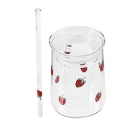 Healifty Strawberry Water Cup Strawberries Drinking First Cute Home Fruit Birthday Embossed Pattern and Transparent Glass