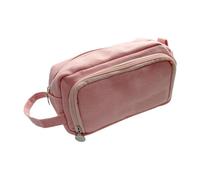 Healifty Student Stationery Bag Pink Canvas Pencil Case Large Capacity Organizer with Smooth Zipper for School Supplies