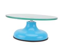 Healifty Tempered Glass Rotating Cake Stand with Non Slip Abs Base Smooth Revolving Turntable for Household Cake Decorating and Baking Workbench Stable and Blue Platform