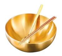 Healifty Thickened Stainless Steel Korean Cold Noodle Bowl with Chopsticks and Spoon Food-Grade Kitchen Salad Mixing Bowl for Fruit Dessert Snack Sharing and Portable