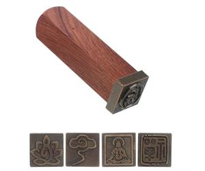 Healifty Traditional Chinese Wood Stamp Set and Calligraphy Signature with Zen Cloud Patterns Lightweight Decorative Piece Made of Wood and Magnet, for Signing Calligraphy Works