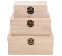 Healifty Unfinished Wooden Box Set 3 Pieces Lockable Storage Case with Hinged Lid for Diy Graffiti Craft Jewelry Cosmetic Organizer Home and Shop Use