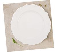 Healifty Vintage Embossed Ceramic Dinner Plate White Round Dessert Dish with Splash-Resistant Depth for Home Restaurant Hotel Use Multi-Purpose Porcelain Tableware