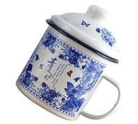 Healifty Vintage Enamel Mug Thickened Blue White Porcelain Drinking Cup with Scald Handle for Home Office Coffee Tea Multi Use Water Cup
