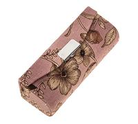 Healifty Vintage Leather Lipstick Storage Case with Mirror Portable Lip Balm and Jewelry Holder Box Button Closure Cosmetic Organizer for Travel and Daily Use Women
