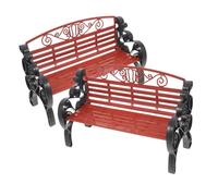 Healifty Vintage Miniature Park Bench Model 2pcs, Small Tabletop Bench Ornament Brown and Black Detailing, Dollhouse Furniture Decoration and Photography Prop for Home and Office