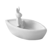 Healifty White Ceramic Rabbit Candle Holder, Boat Shaped Bunny Taper Candle Stand, Minimalist Animal Figurine for Dining Table Centerpiece, Easter Home Decor & Incense Powder Burner