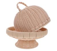 Healifty Wicker Bread Basket with Lid, Lightweight and Sturdy Serving Platter for Bread and Snacks, for Daily Use and Gatherings, Khaki Colour, Organising Food and Table Display