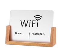 Healifty Wifi Password Table Sign with Beech Wood Stand, Rewritable Network Password Display for Guest Areas and Offices, 12X16 CM