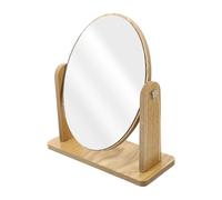 Healifty Wood Oval Makeup Vanity Mirror Swivel Tabletop Desk Mirror with Stand for Dressing Table Wooden Frame Portable and Rotatable for Bedroom and Bathroom