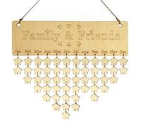 Healifty Wooden Calendar Plaque Family Friends Names Hanging Decor for Home Birthday Reminder Star Shaped Attachments