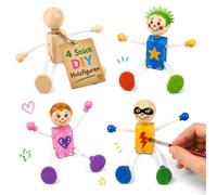 Healifty Wooden Dolls DIY Painting Flexible Wood Figure Painting Craft Toy Figures Craft Table Decoration Educational Toy for Children Client Children Gift 4 Pieces,12 x 12 x 3 cm