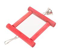 Healifty Wooden Parrot Mirror with Bell Hanging Bird Cage for Parakeets Cockatiels African Grey Parrot Interactive Bird Supply in Red