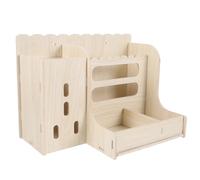 Healifty Wooden Rabbit Feeder with Hay Rack for Guinea Pigs and Chinchillas, Multi-functional Small Animal Food Bowl, Household Bunny Feeder Suitable for Cage Use