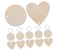 Healifty Wooden Round Disc Tags and Heart Blanks DIY Craft Accessories with Key Rings Set for Calendar Plaque Decoration, 30 Wooden Circles + 30 Hearts + 60 Keychains for Wedding,