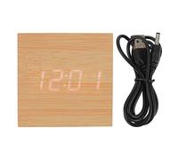 Healifty Wooden Square Alarm Clock Dual Display and Glowing Night Light Mini Usb Powered Bedside Clock for Home Office