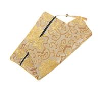 Healifty Zippered Chinese Style Buddhist Storage Bag Large Bible Book Cover with Embroidery Tassel Light Yellow Floral Pattern Scripture Pouch for Religious Book Protection and Sundries