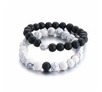 Healing Beads Matching Bracelets for Couples,Marble Black Crystal Agate Natural Stone Bond Touch Bracelet for Women Men,Long Distance His and Her Bracelets, 25.40 cm , Crystal, crystal