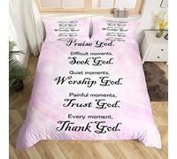 Healing Bedding Duvet Cover Set Women Inspirational Thoughts Prayers Bedding Set Girls Pink Marble Comforter Cover Set Positive Energy Bedroom Bedclothes Single Size